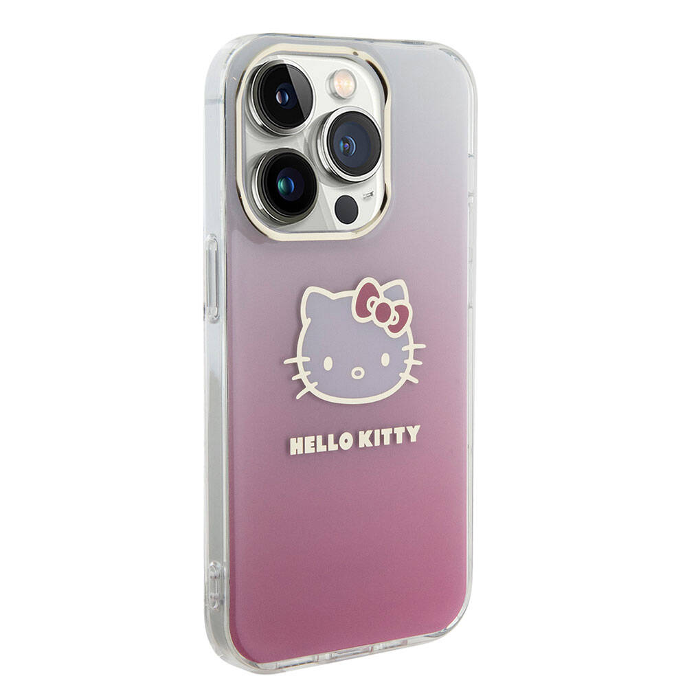 iPhone 15 Pro Max Kılıf Hello Kitty Orjinal Lisanslı Yazı ve İkonik Logolu Elektroplating Kaplama Gradyan Kılıf Mor