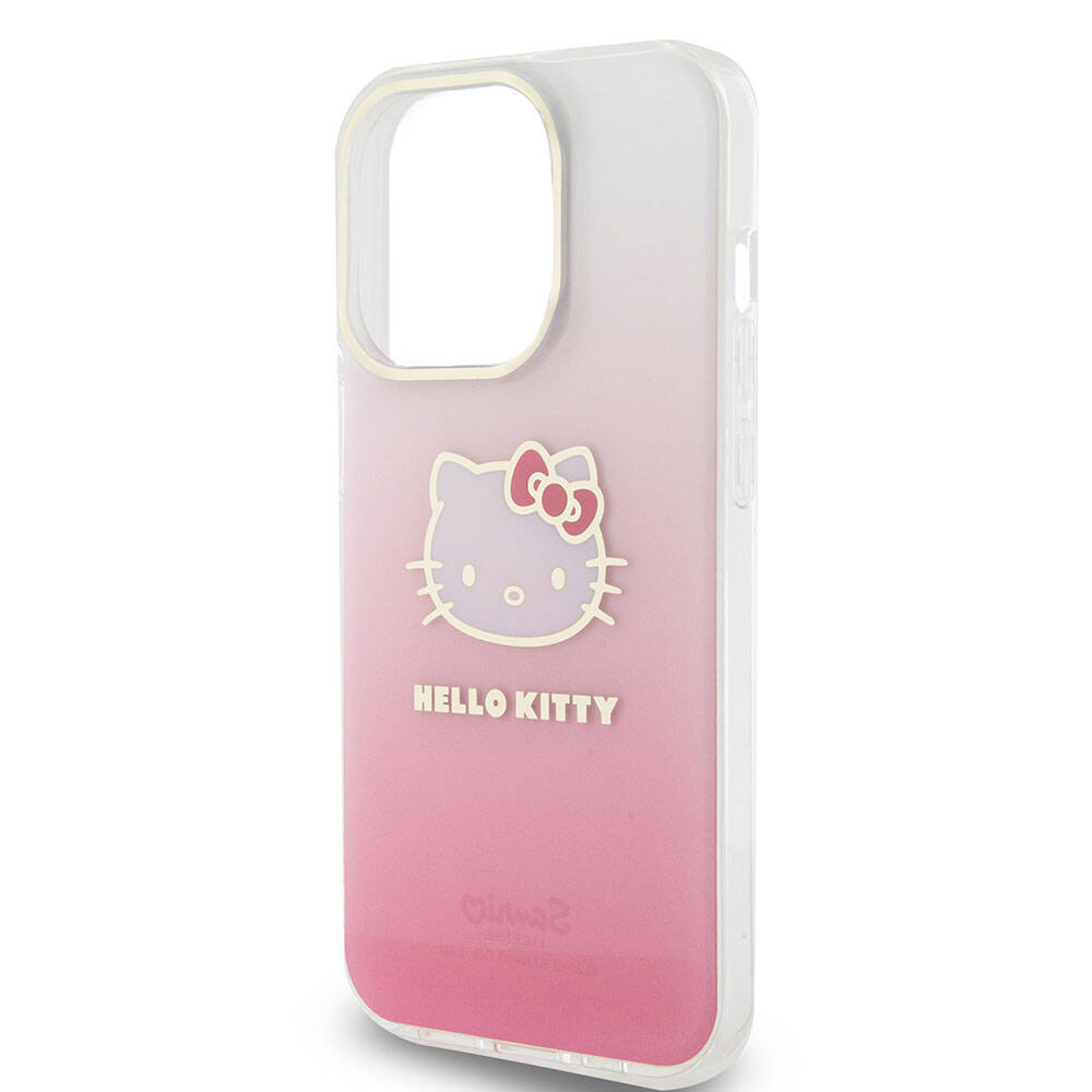 iPhone 15 Pro Max Kılıf Hello Kitty Orjinal Lisanslı Yazı ve İkonik Logolu Elektroplating Kaplama Gradyan Kılıf Pembe