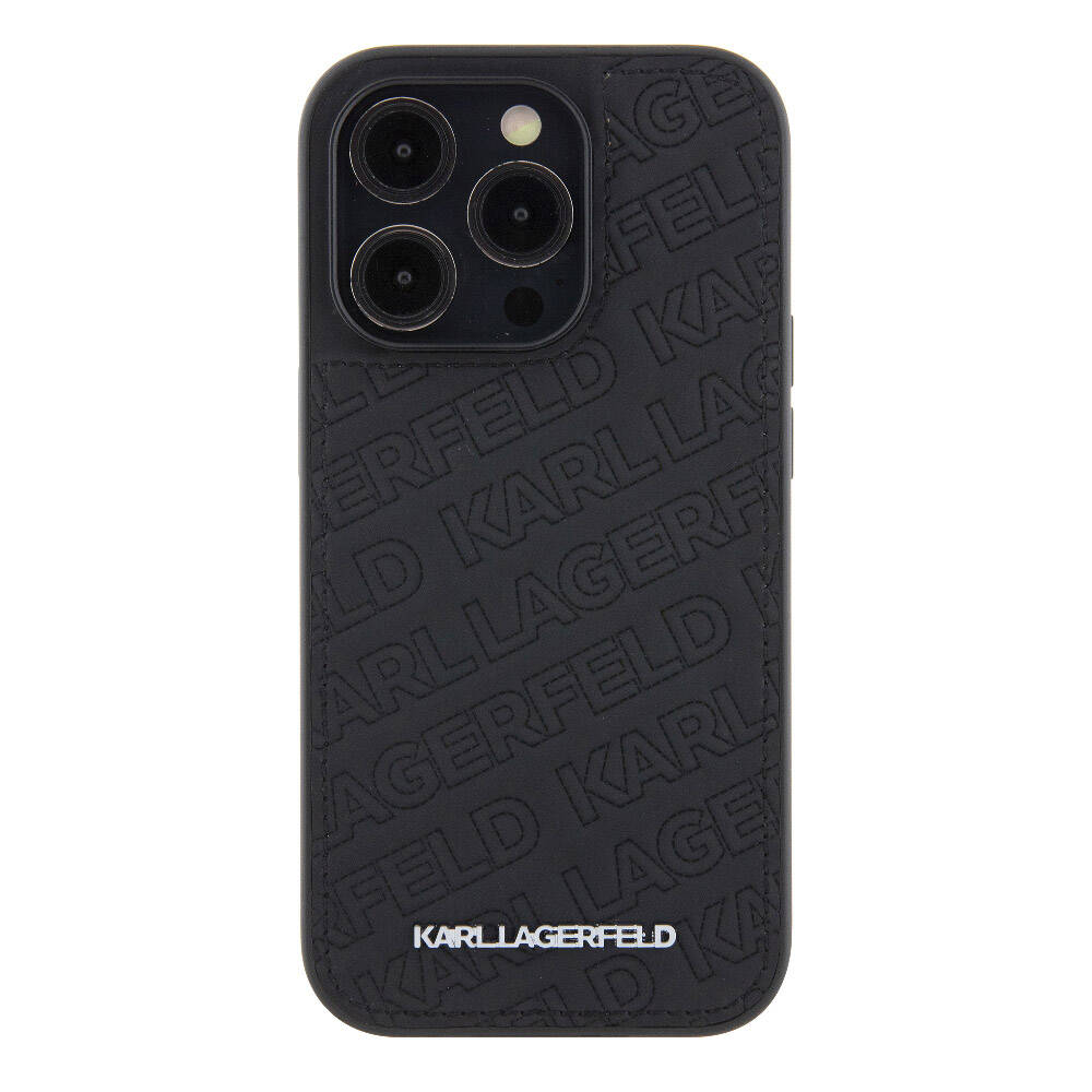 Apple iPhone 15 Pro Max Kılıf Karl Lagerfeld Orjinal Lisanslı Metal Yazı Logolu Dikişli Logo Arka Yüzey Kapitone Kapak