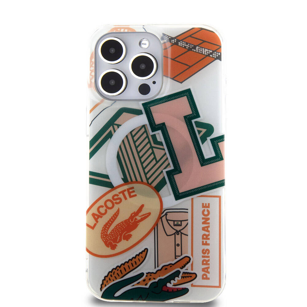 iPhone 15 Pro Max Kılıf Lacoste Orjinal Lisanslı Magsafe Şarj Özellikli Çift Katmanlı Yamalar Desenli Kılıf Mavi