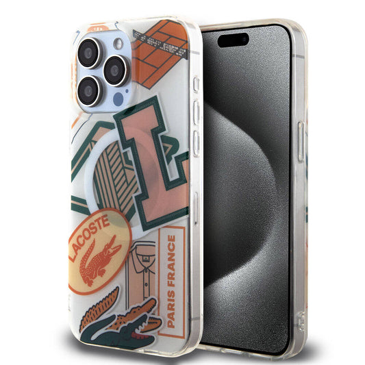 iPhone 15 Pro Max Kılıf Lacoste Orjinal Lisanslı Magsafe Şarj Özellikli Çift Katmanlı Yamalar Desenli Kılıf Turuncu