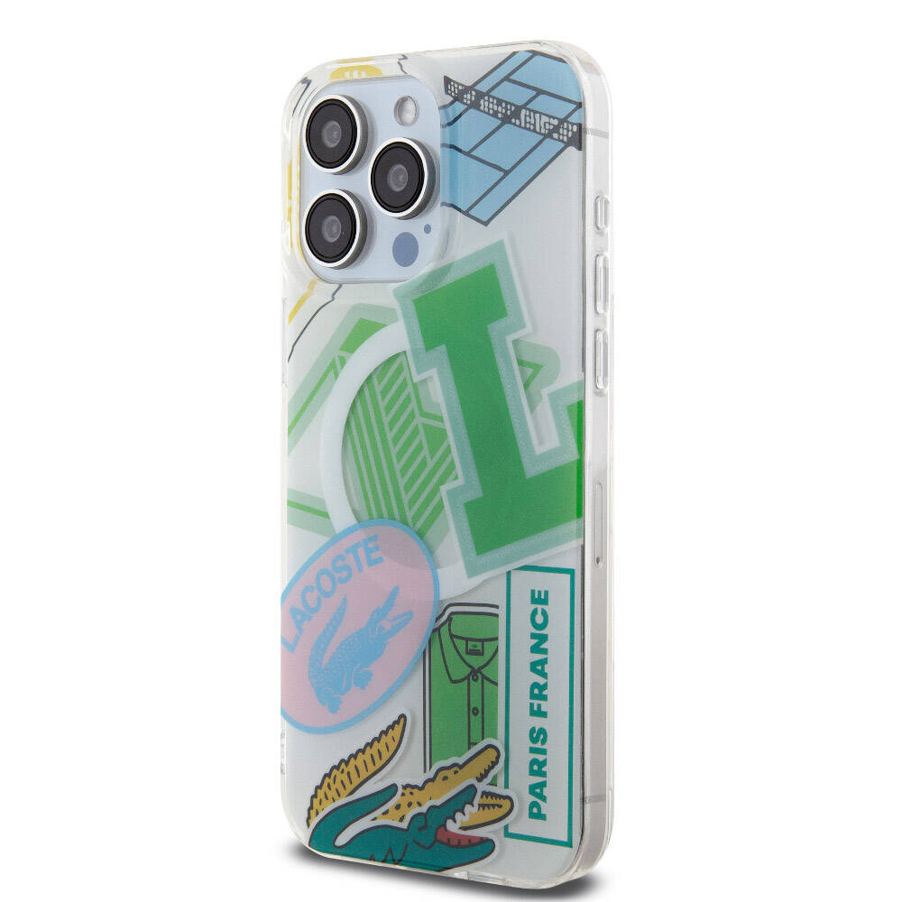 iPhone 15 Pro Max Kılıf Lacoste Orjinal Lisanslı Magsafe Şarj Özellikli Çift Katmanlı Yamalar Desenli Kılıf Sarı