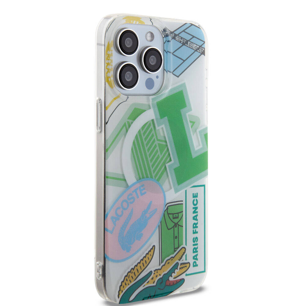 iPhone 15 Pro Max Kılıf Lacoste Orjinal Lisanslı Magsafe Şarj Özellikli Çift Katmanlı Yamalar Desenli Kılıf Mavi