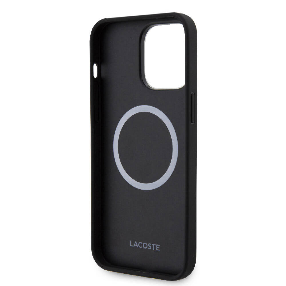 iPhone 15 Pro Max Kılıf Lacoste Orjinal Lisanslı Magsafe Şarj Özellikli PU Deri Görünümlü Karışık Monogram Desenli Kılıf Lacivert