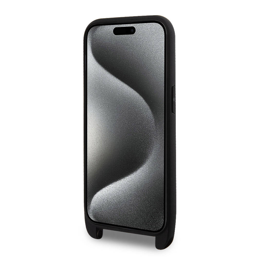 iPhone 15 Pro Max Kılıf Lacoste Orjinal Lisanslı PU Pike Desenli Arka Yüzey Askılı İkonik Timsah Dokuma Logolu Kılıf Lacivert