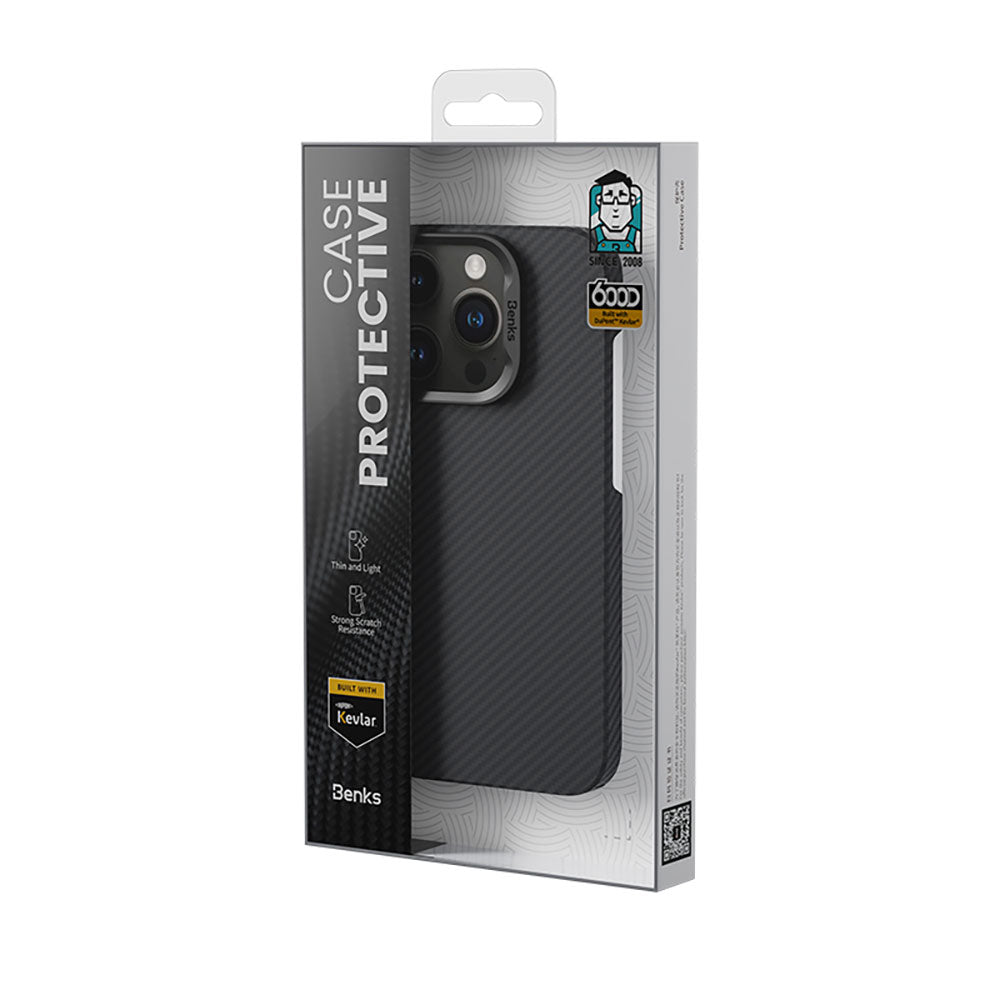 iPhone 15 Pro Max Kılıf Magsafe Özellikli Karbon Fiber Benks Essential ArmorAir 600D Kevlar Kılıf Siyah