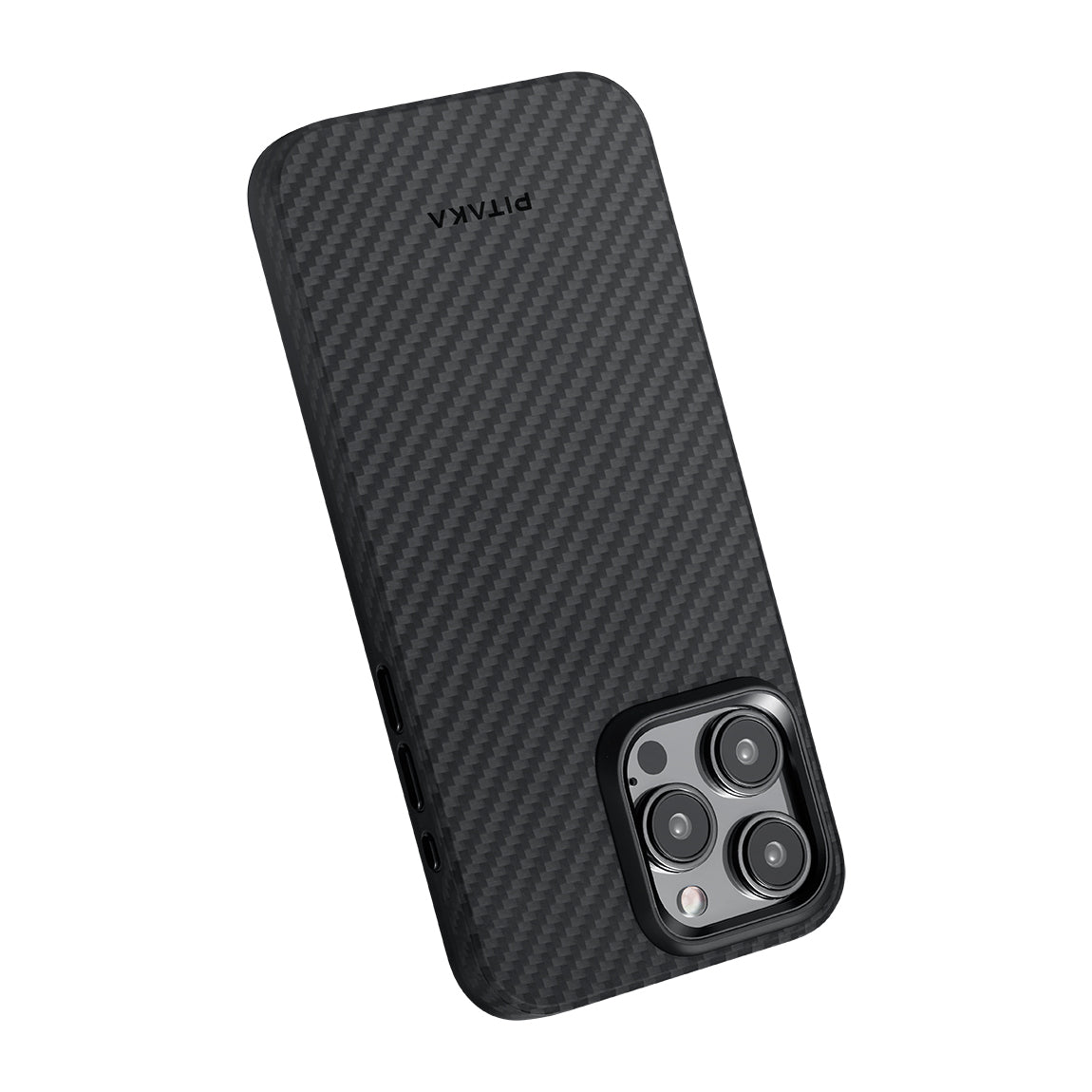 iPhone 15 Pro Max Kılıf Magsafe Şarj Özellikli 1500D Aramid Fiber Pitaka Military-Grade Classic Serisi Black-Grey Twill Kılıf Siyah-Mavi