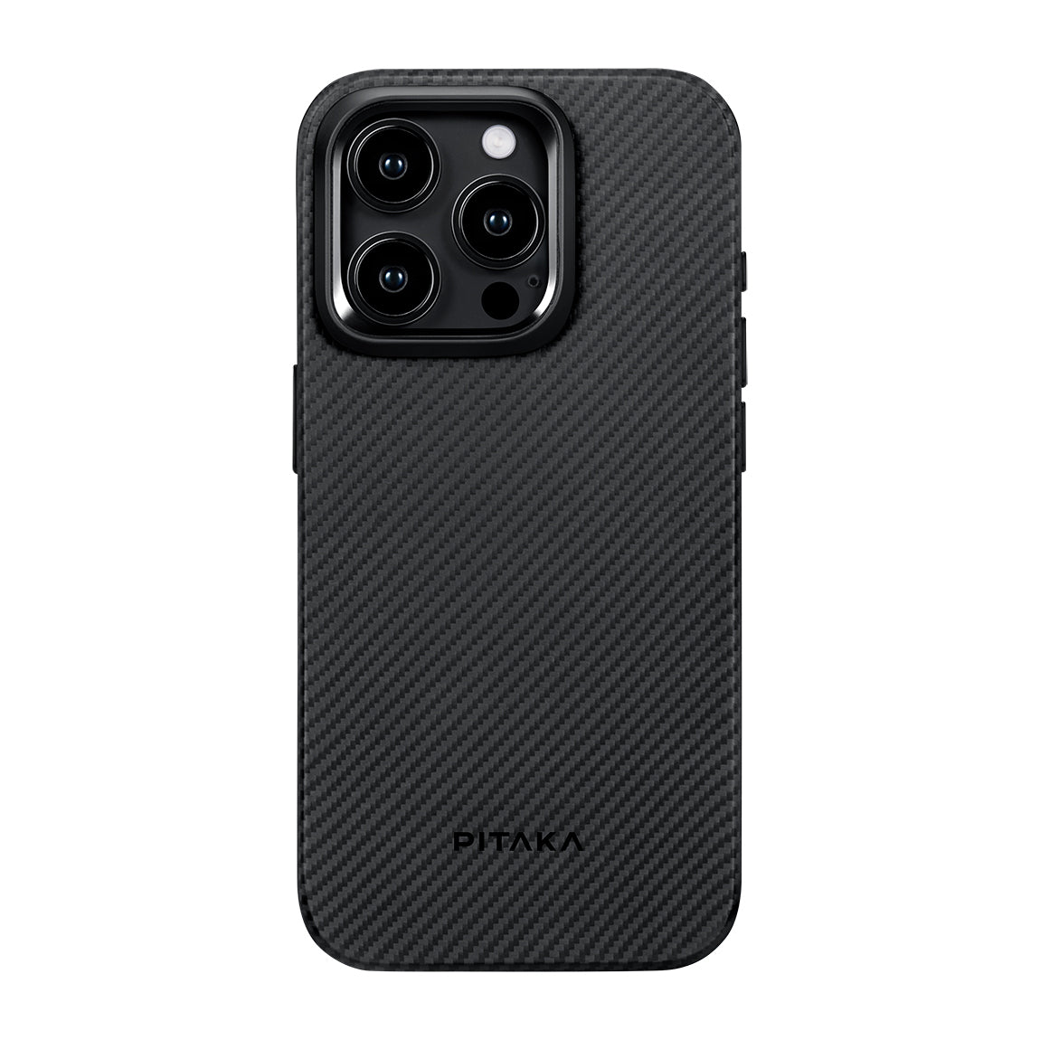 iPhone 15 Pro Max Kılıf Magsafe Şarj Özellikli 600D Aramid Fiber Pitaka Military-Grade Classic Serisi Black-Grey Twill Kılıf Siyah-Gri