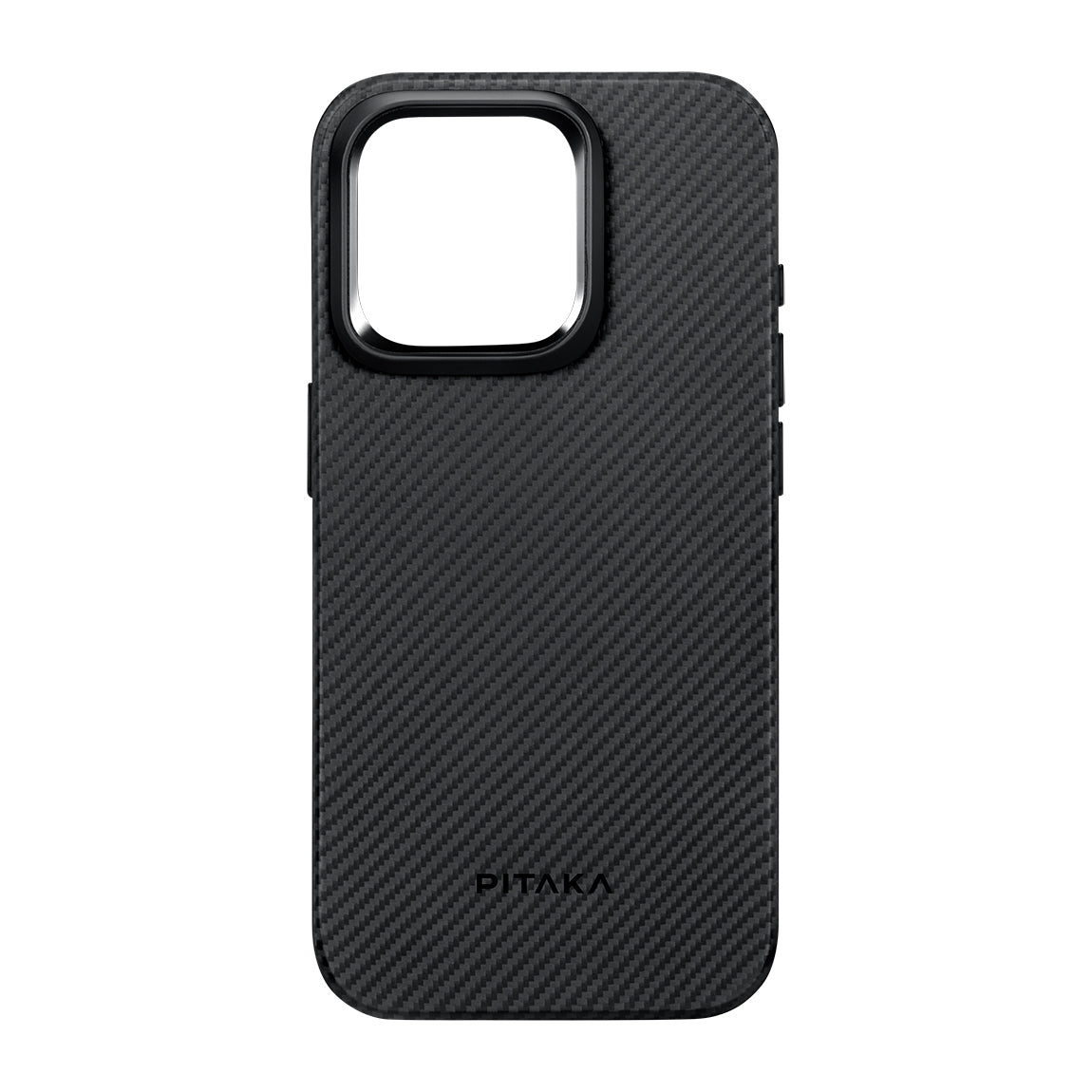 iPhone 15 Pro Max Kılıf Magsafe Şarj Özellikli 600D Aramid Fiber Pitaka Military-Grade Classic Serisi Black-Grey Twill Kılıf Siyah-Gri