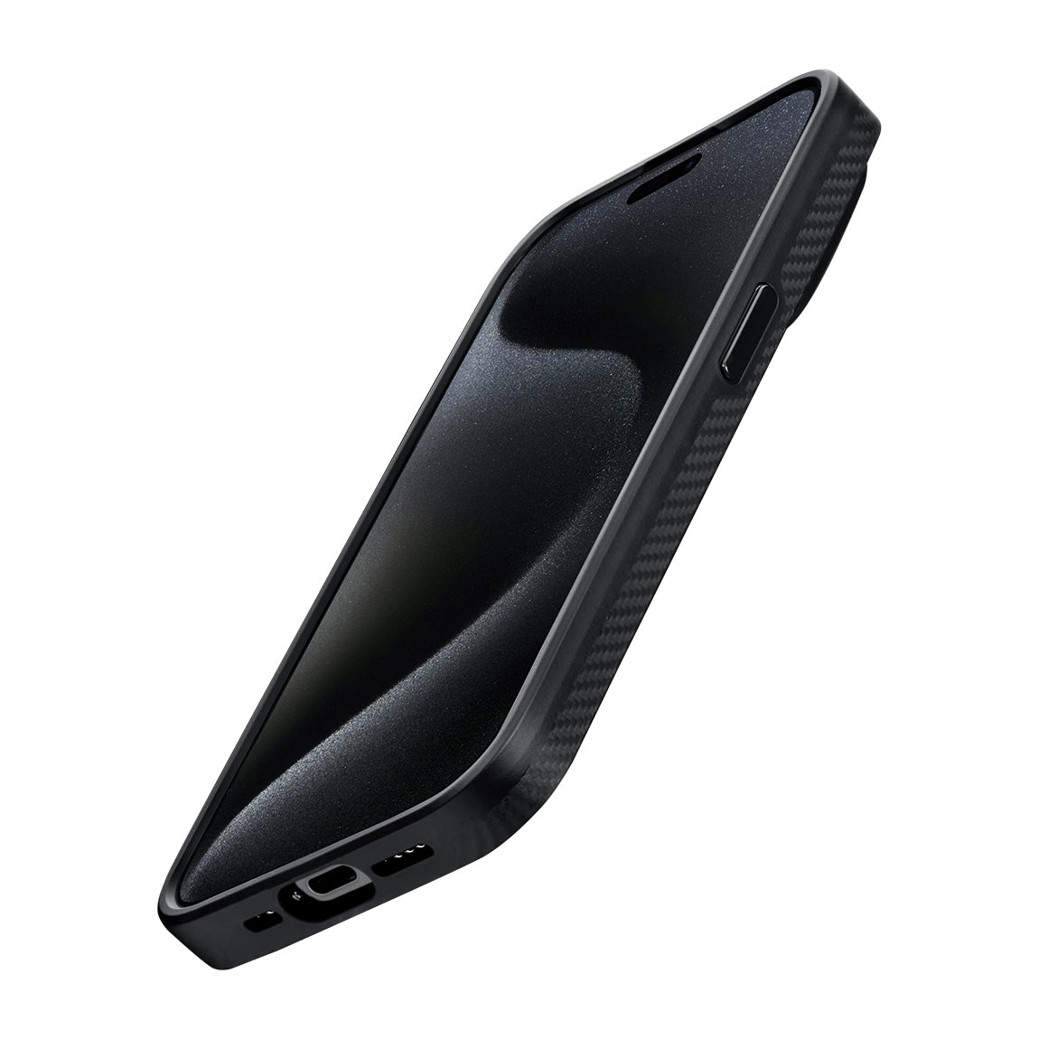 iPhone 15 Pro Max Kılıf Magsafe Şarj Özellikli 600D Aramid Fiber Pitaka Military-Grade Classic Serisi Black-Grey Twill Kılıf Siyah-Gri