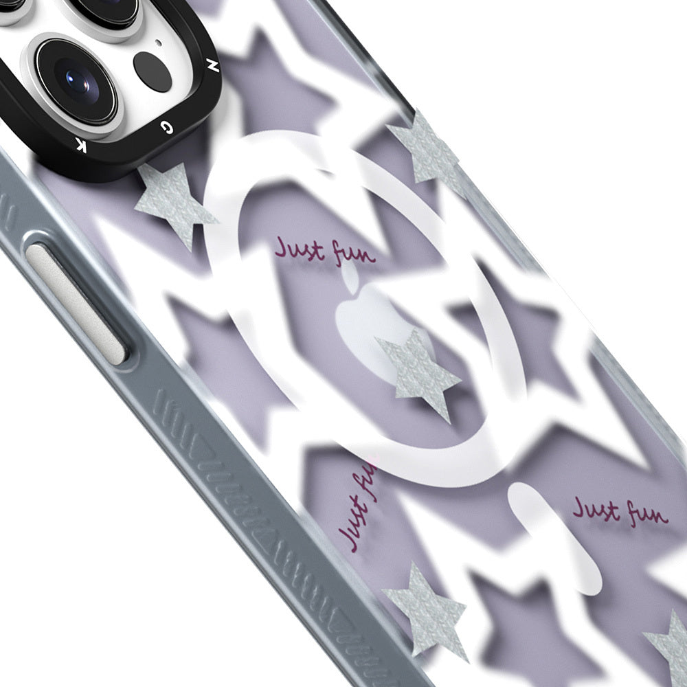 iPhone 15 Pro Max Kılıf Magsafe Şarj Özellikli Airbagli Çift Katmanlı Youngkit Star&Butterfly Serisi Kılıf Gri