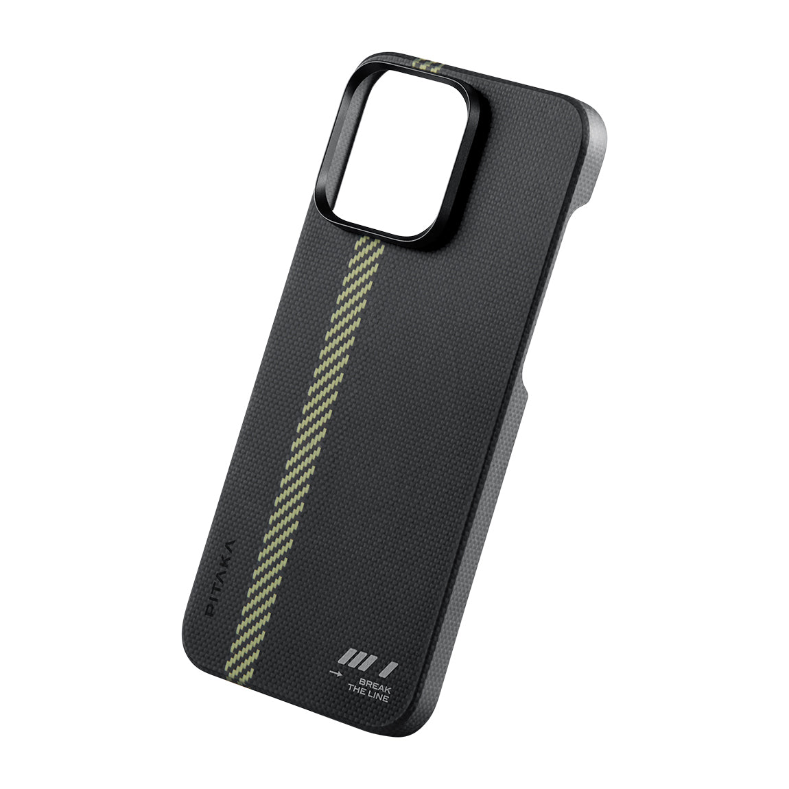 iPhone 15 Pro Max Kılıf Magsafe Şarj Özellikli Aramid Fiber Pitaka Tactile Woven Break The Line Kılıf Siyah