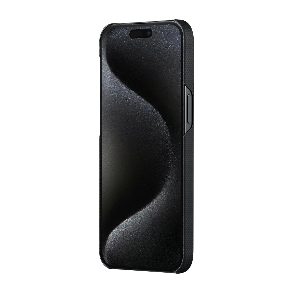 iPhone 15 Pro Max Kılıf Magsafe Şarj Özellikli Aramid Fiber Pitaka Tactile Woven Break The Line Kılıf Siyah