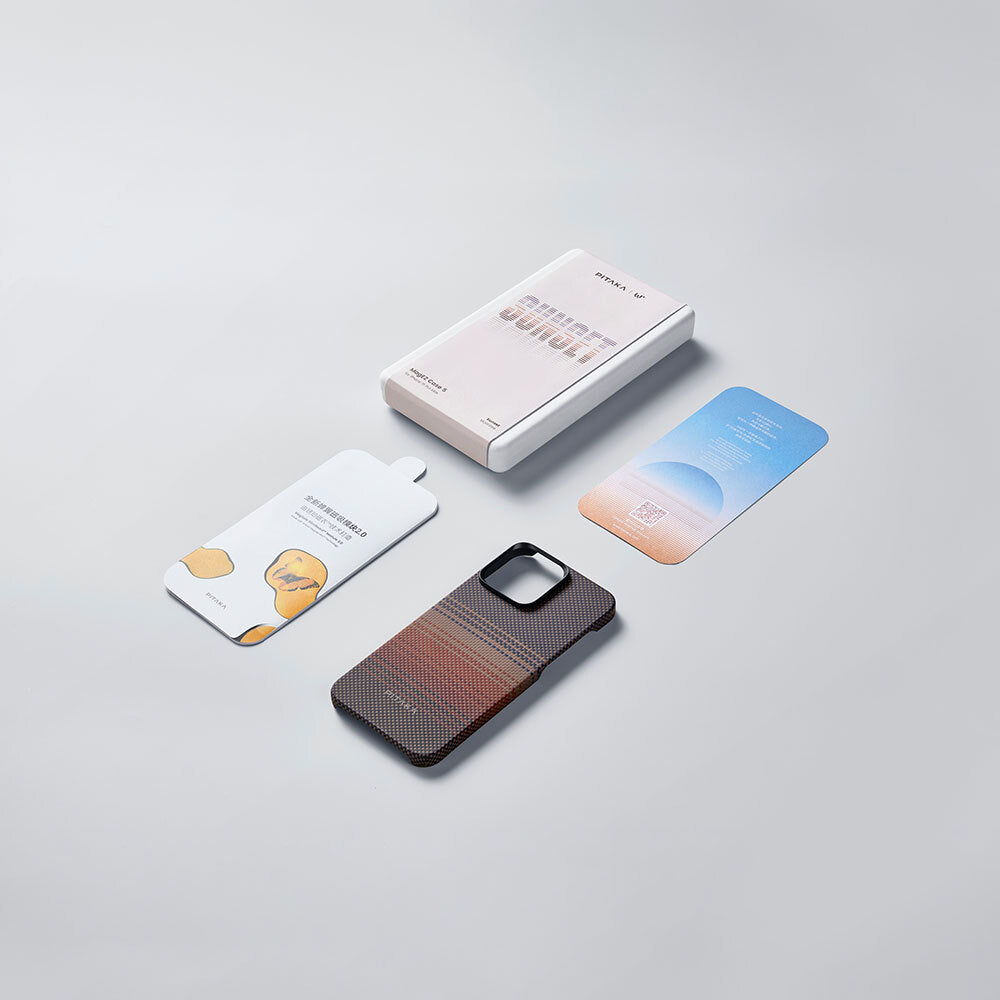 iPhone 15 Pro Max Kılıf Magsafe Şarj Özellikli Aramid Fiber Pitaka Tactile Woven Sunset-Moonrise Serisi Sunset Kılıf Kahverengi