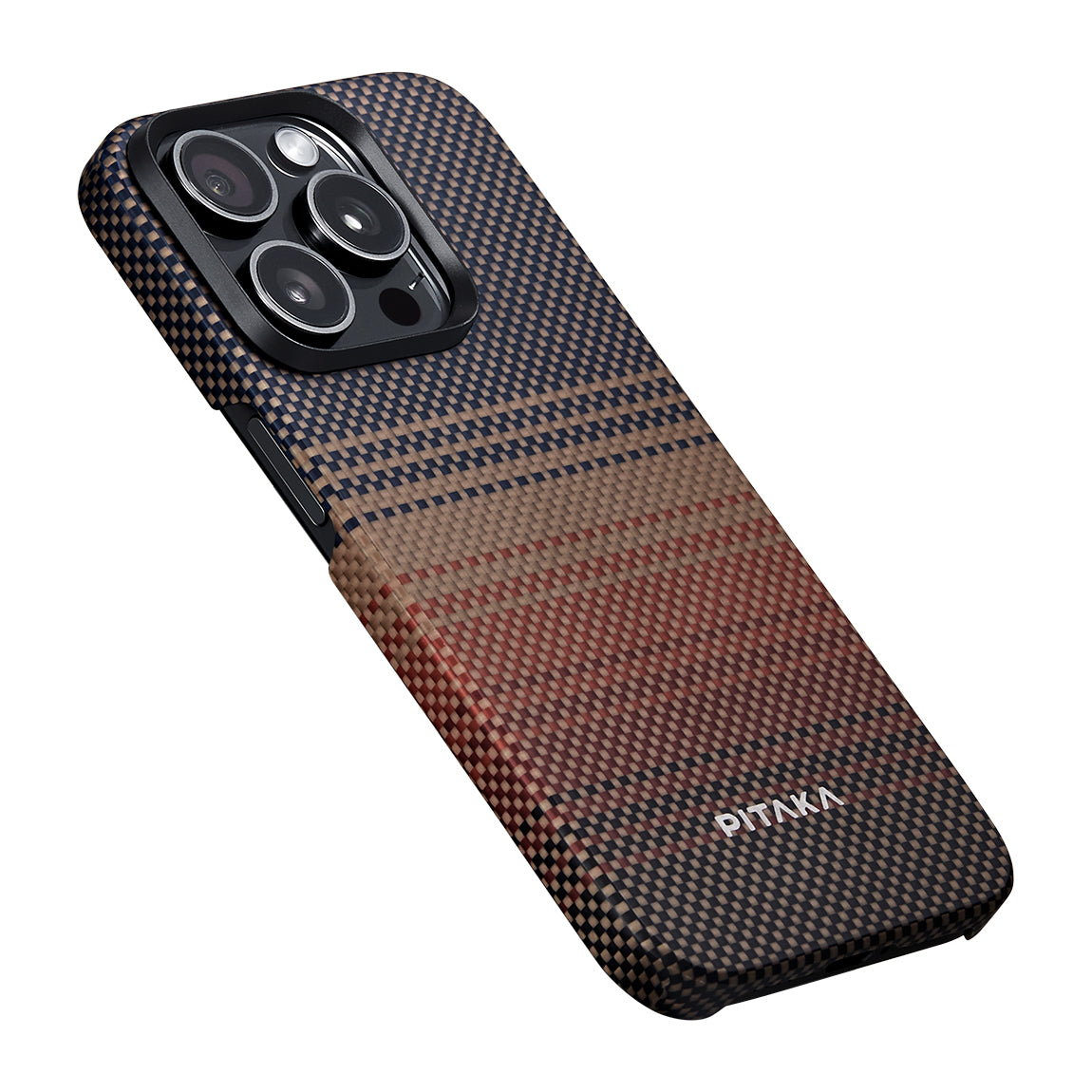 iPhone 15 Pro Max Kılıf Magsafe Şarj Özellikli Aramid Fiber Pitaka Tactile Woven Sunset-Moonrise Serisi Sunset Kılıf Kahverengi