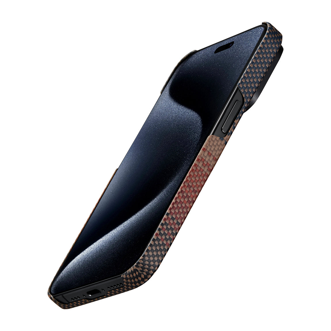 iPhone 15 Pro Max Kılıf Magsafe Şarj Özellikli Aramid Fiber Pitaka Tactile Woven Sunset-Moonrise Serisi Sunset Kılıf Kahverengi