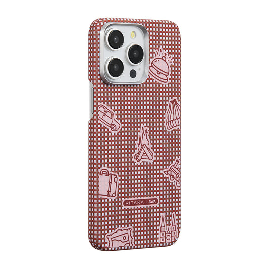 iPhone 15 Pro Max Kılıf Magsafe Şarj Özellikli Awa Tasarımlı 1500D Aramid Fiber Pitaka Ultra-Slim Classic Serisi Bonfire Kılıf Kırmızı