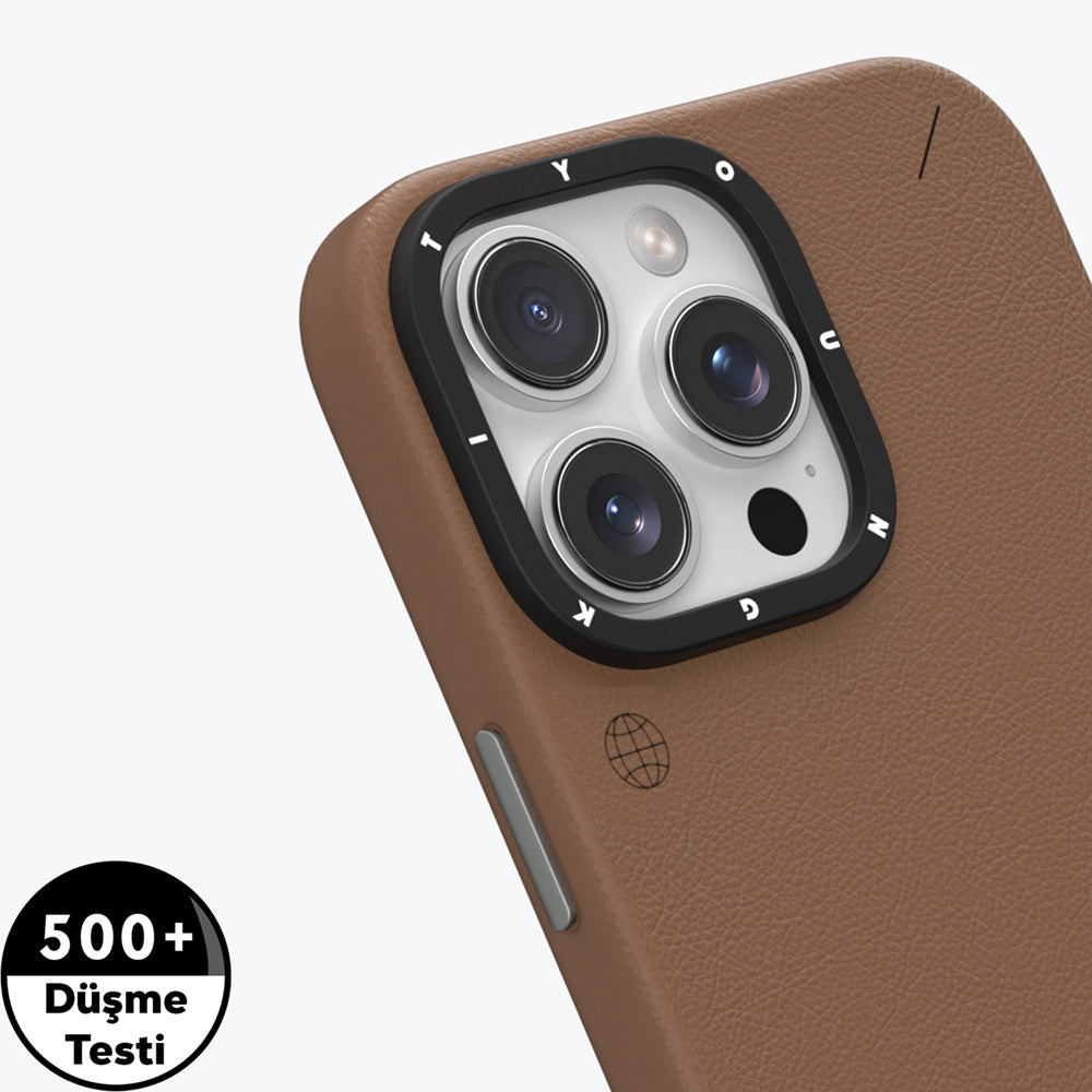 iPhone 15 Pro Max Kılıf Magsafe Şarj Özellikli Basit Mat Deri Desenli Youngkit Tech Fashion Serisi Kılıf Kahverengi