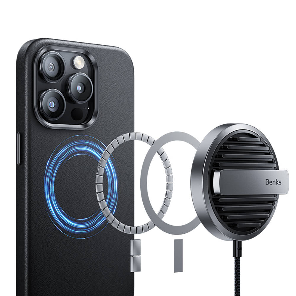 iPhone 15 Pro Max Kılıf Magsafe Şarj Özellikli Benks Vintage Leather Kılıf Gri