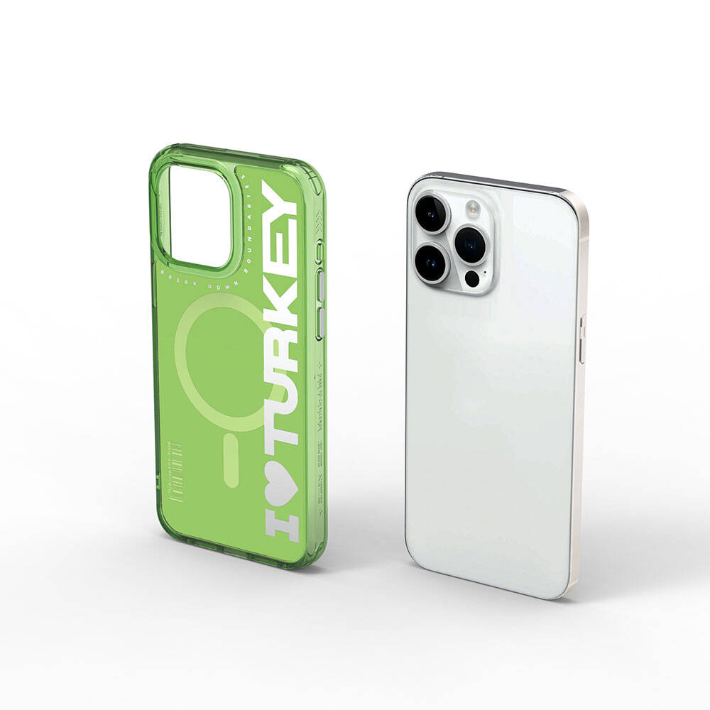 iPhone 15 Pro Max Kılıf Magsafe Şarj Özellikli I Love Turkey Yazı Desenli Wiwu Turkey E Serisi Kılıf Siyah