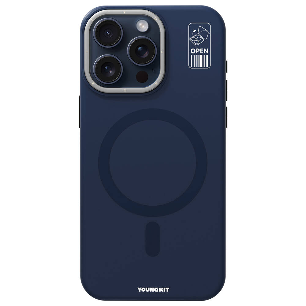 iPhone 15 Pro Max Kılıf Magsafe Şarj Özellikli Kamera Standlı Youngkit Bitty Cream Kılıf Mavi