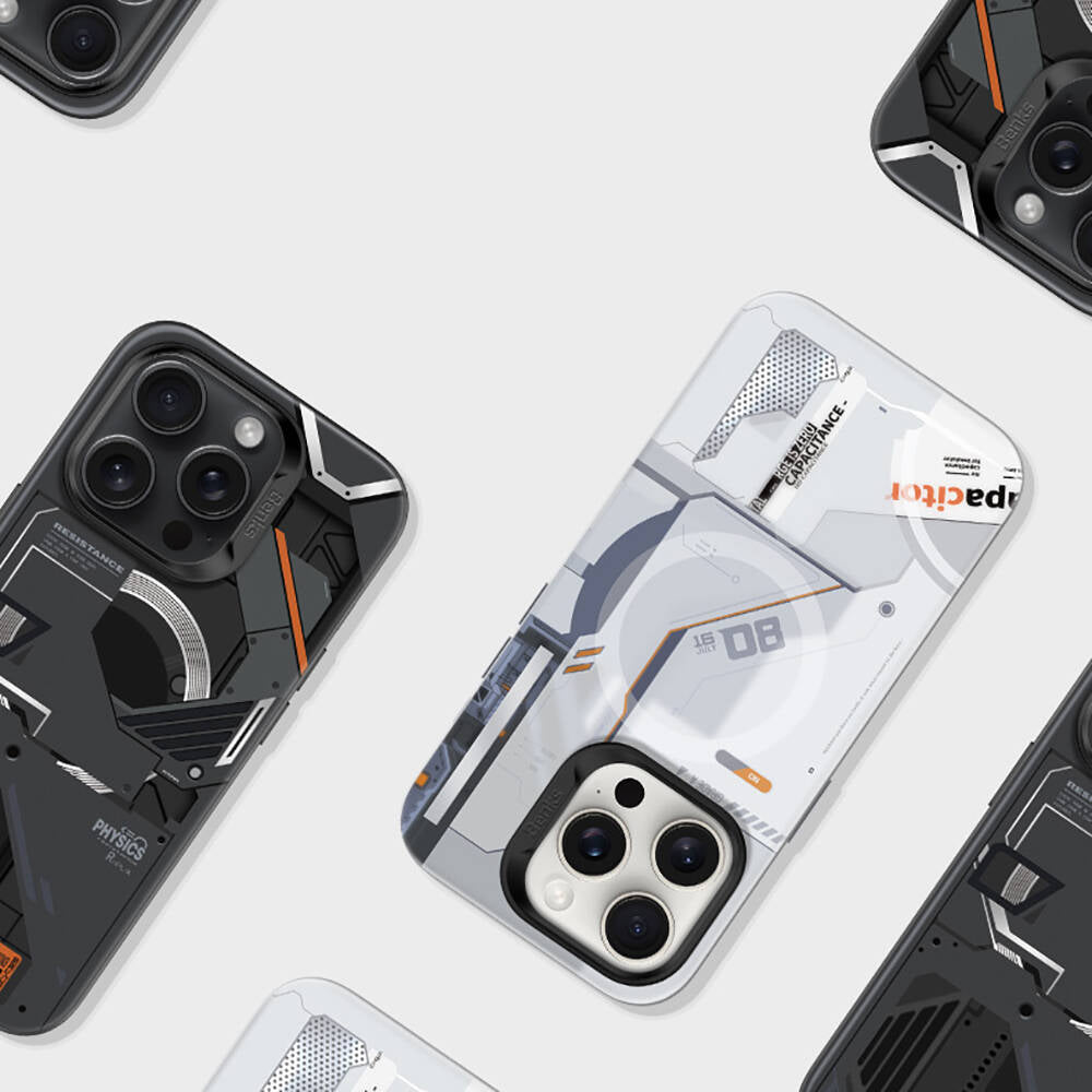 iPhone 15 Pro Max Kılıf MagSafe Şarj Özellikli Mekanik Tasarımlı Benks Perspective Serisi Kılıf Beyaz