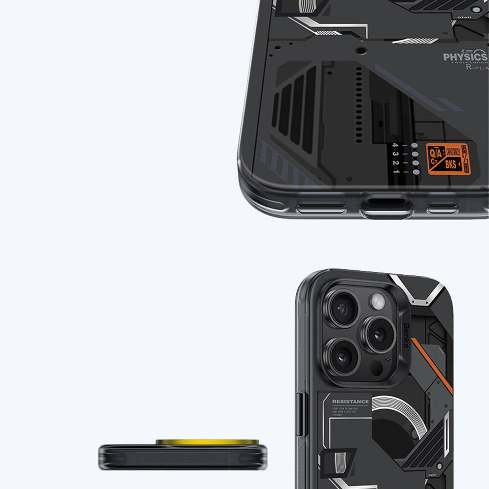 iPhone 15 Pro Max Kılıf MagSafe Şarj Özellikli Mekanik Tasarımlı Benks Perspective Serisi Kılıf Siyah