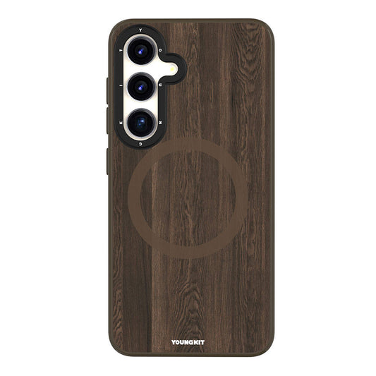 Galaxy S24 Kılıf Magsafe Şarj Özellikli Sararmaya Dayanıklı Youngkit Wood Forest Serisi Kılıf Kahverengi