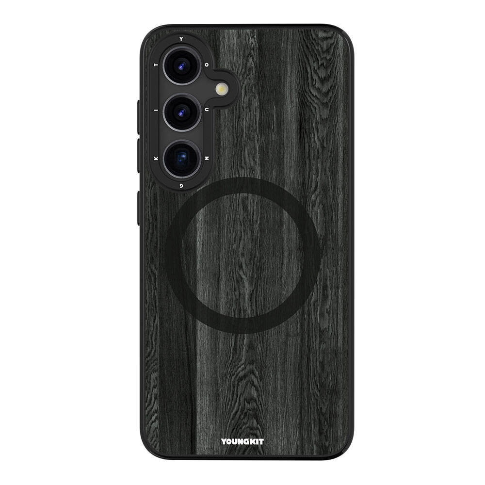 Galaxy S24 Kılıf Magsafe Şarj Özellikli Sararmaya Dayanıklı Youngkit Wood Forest Serisi Kılıf Siyah