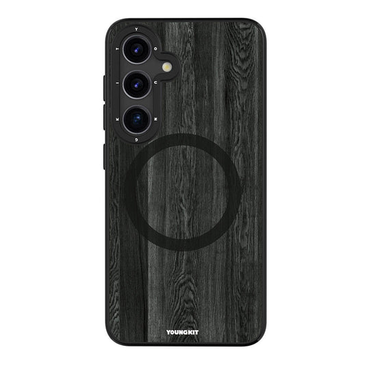 Galaxy S24 Kılıf Magsafe Şarj Özellikli Sararmaya Dayanıklı Youngkit Wood Forest Serisi Kılıf Siyah