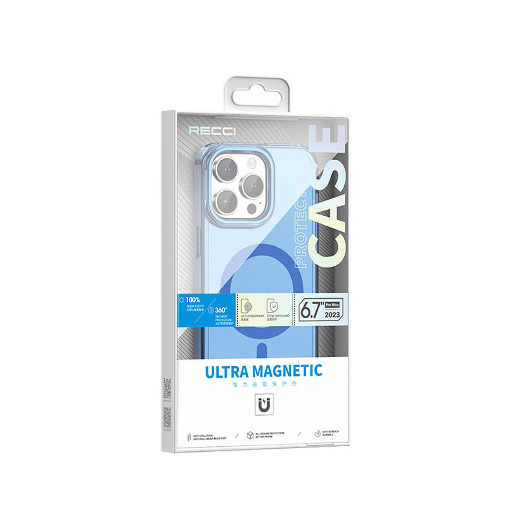 iPhone 15 Pro Max Kılıf Magsafe Şarj Özellikli Saydam Arka Yüzey Recci Crystal Color Serisi Kılıf Siyah