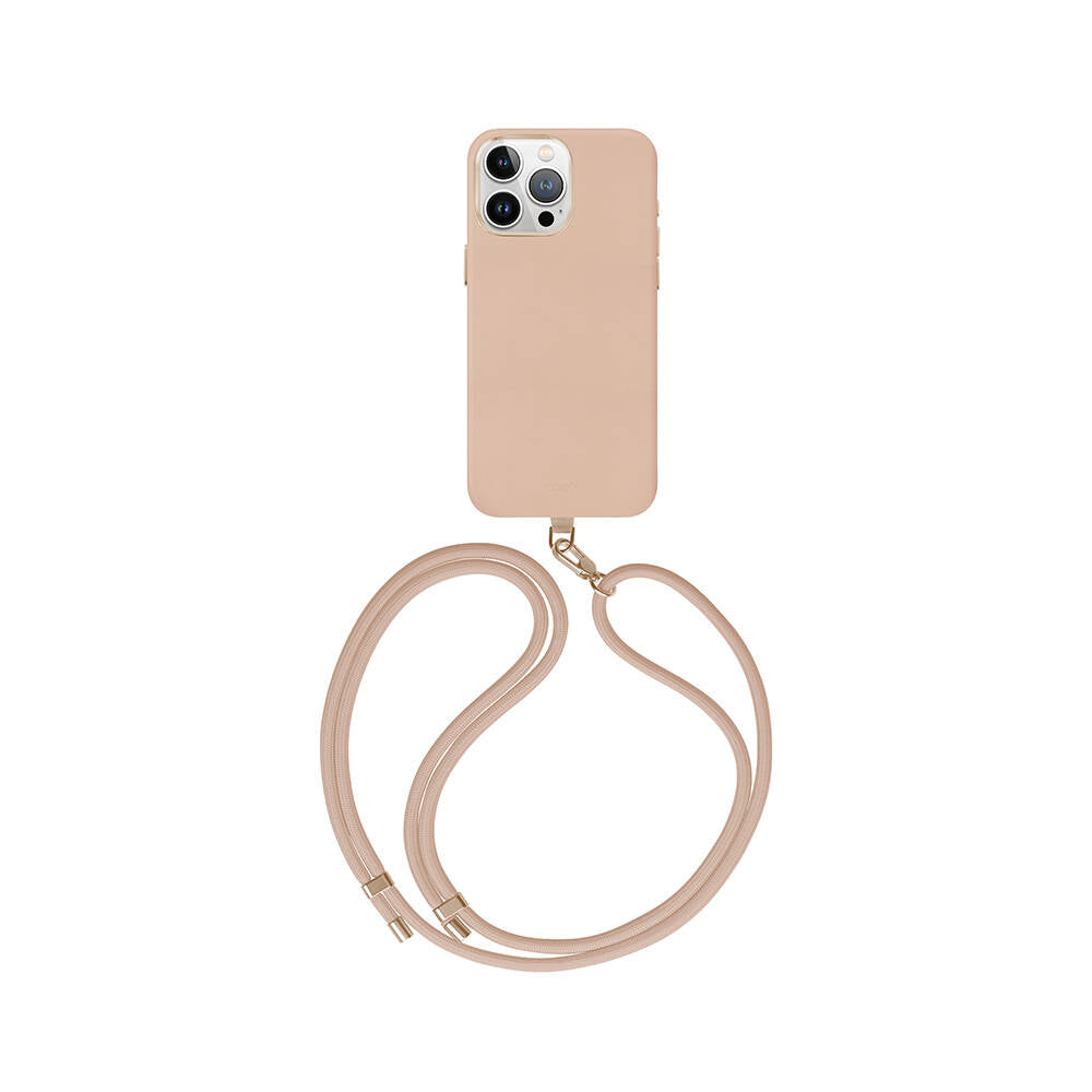iPhone 15 Pro Max Kılıf Magsafe Şarj Özellikli Soft Arka Yüzey Askı İpli Coehl Muse Kılıf Rose Gold