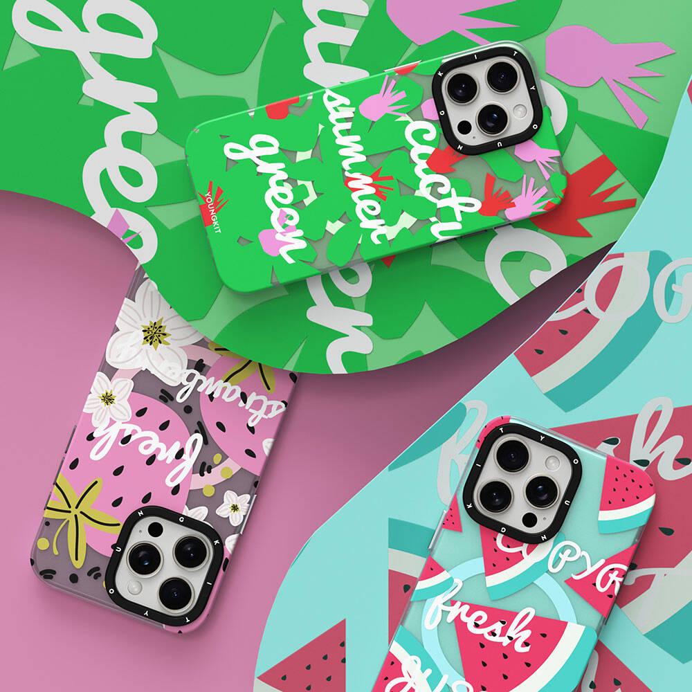 iPhone 15 Pro Max Kılıf Magsafe Şarj Özellikli Yaz Meyvesi Desenli Youngkit Fruity Flavour Serisi Kılıf Yeşil