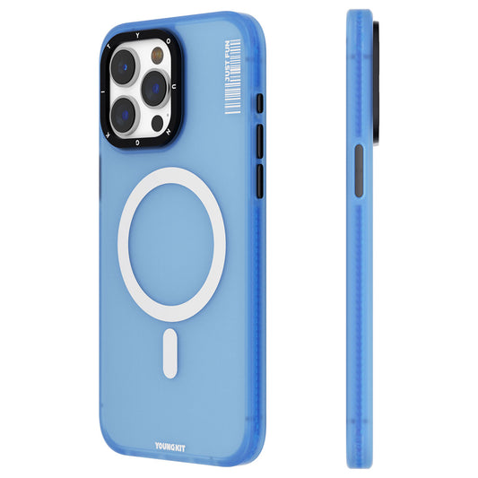 iPhone 15 Pro Max Kılıf Magsafe Şarj Özellikli Youngkit Colored Sand Serisi Kılıf Mavi