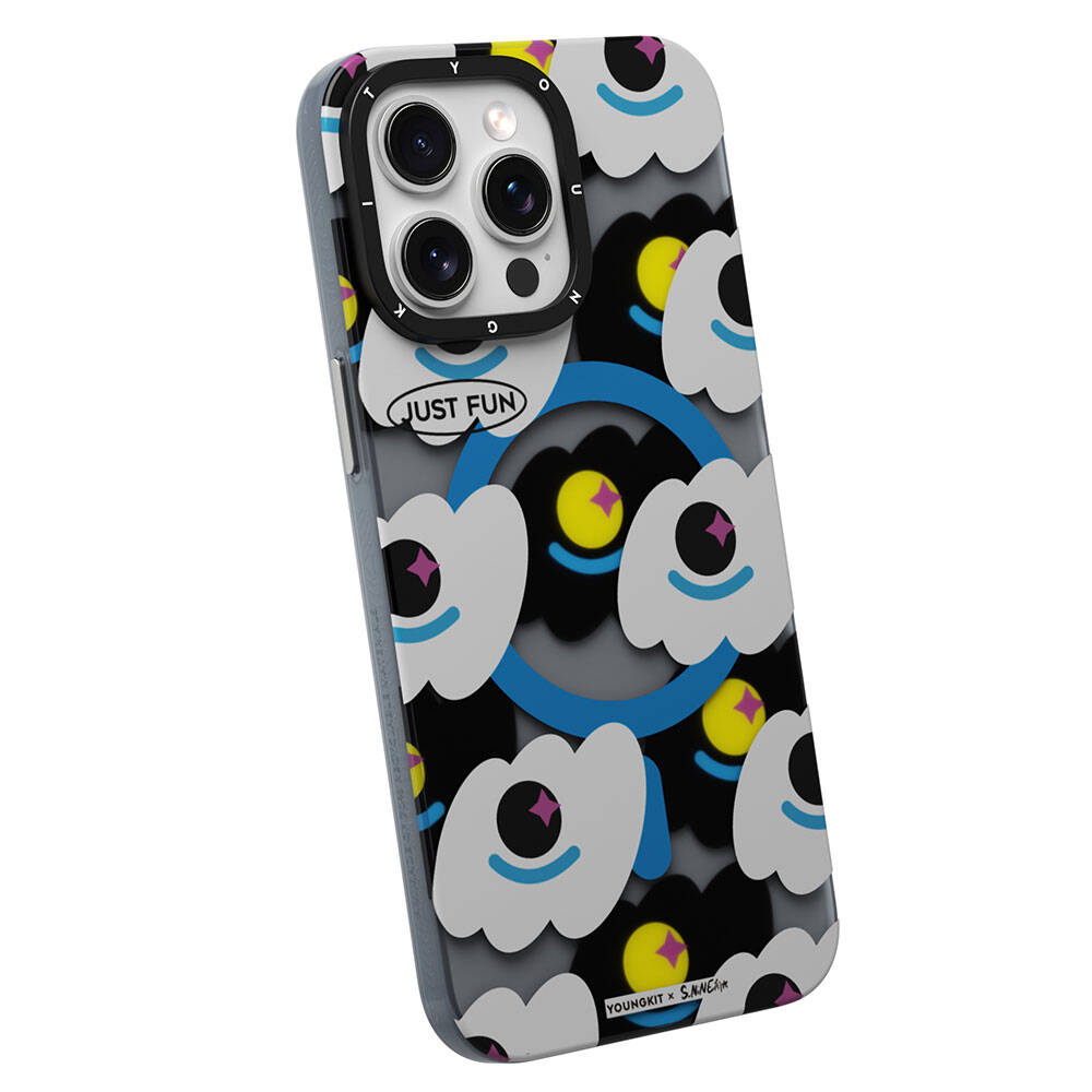 iPhone 15 Pro Max Kılıf Magsafe Şarj Özellikli Youngkit Happy View Serisi Kılıf Mavi