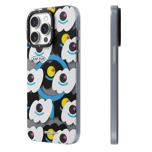 iPhone 15 Pro Max Kılıf Magsafe Şarj Özellikli Youngkit Happy View Serisi Kılıf Mavi