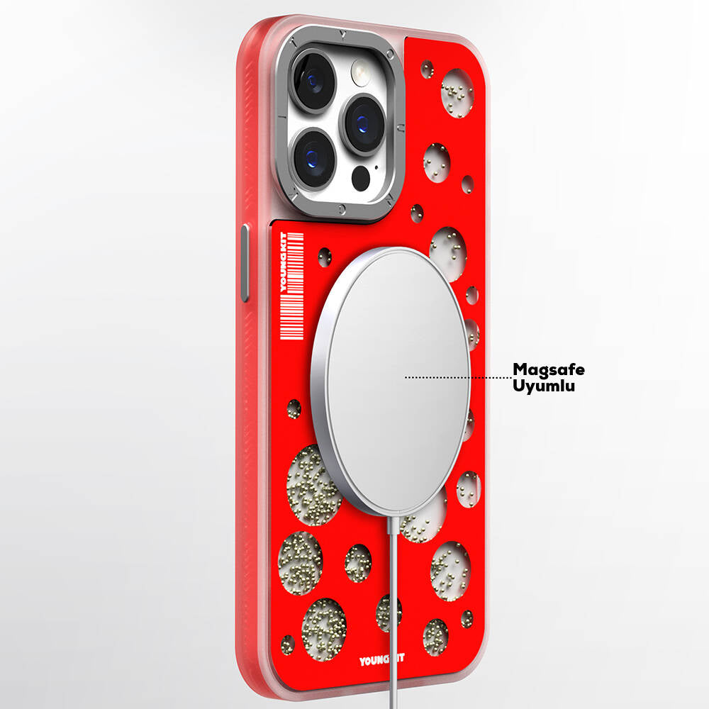 iPhone 15 Pro Max Kılıf Magsafe Şarj Özellikli Youngkit Quicksand Beads Serisi Kılıf Sarı