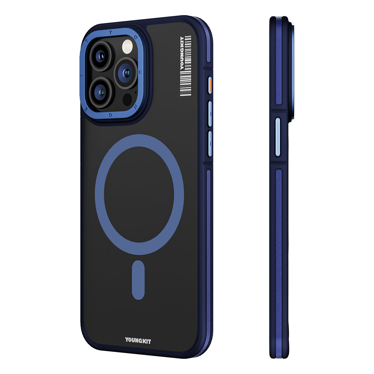 iPhone 15 Pro Max Kılıf Magsafe Şarj Özellikli Youngkit Rock Sand Serisi Kılıf Mavi