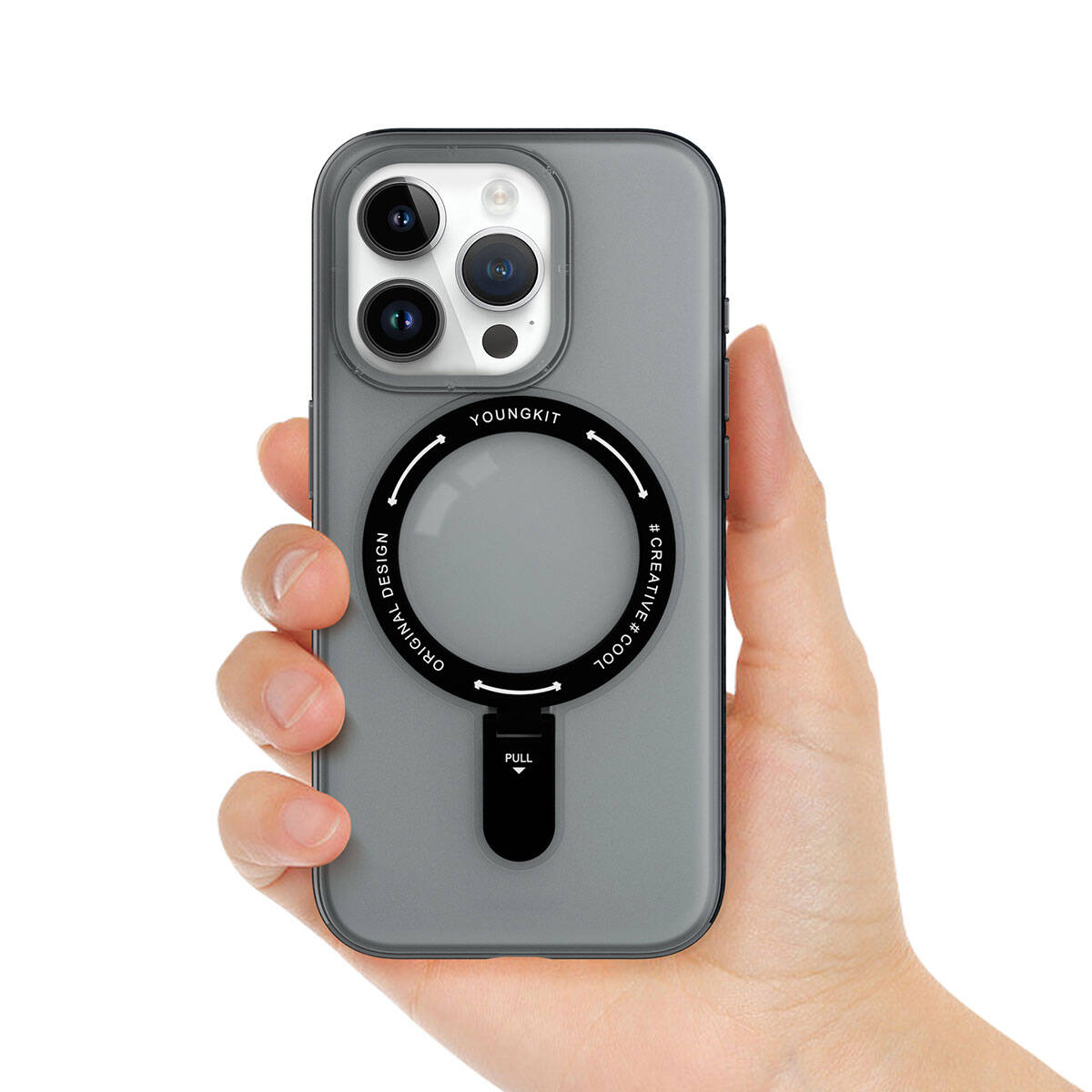 iPhone 15 Pro Max Kılıf Magsafe Şarj Özellikli Youngkit Rock Serisi Kılıf Siyah