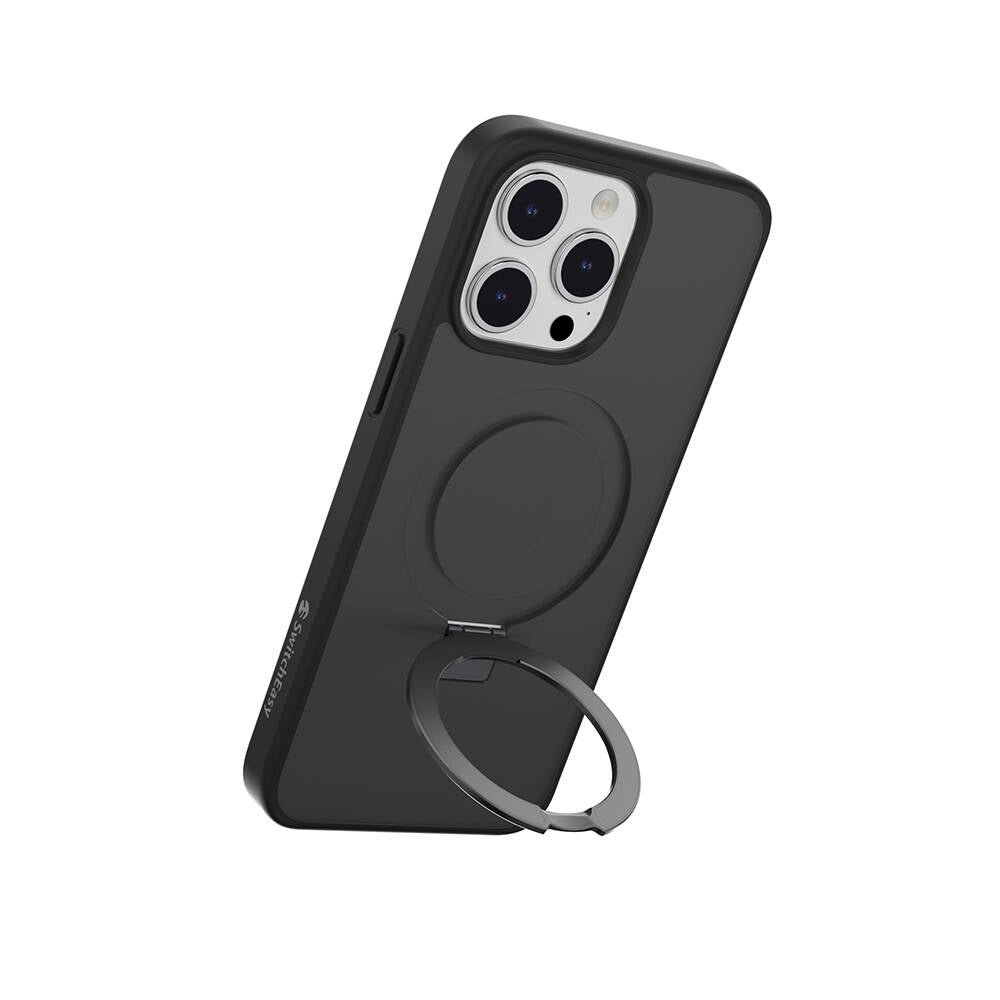 iPhone 15 Pro Max Kılıf Magsafe Şarj Özellikli Yüzük Standlı Lisanslı Switcheasy Magstand-M Kılıf Renksiz