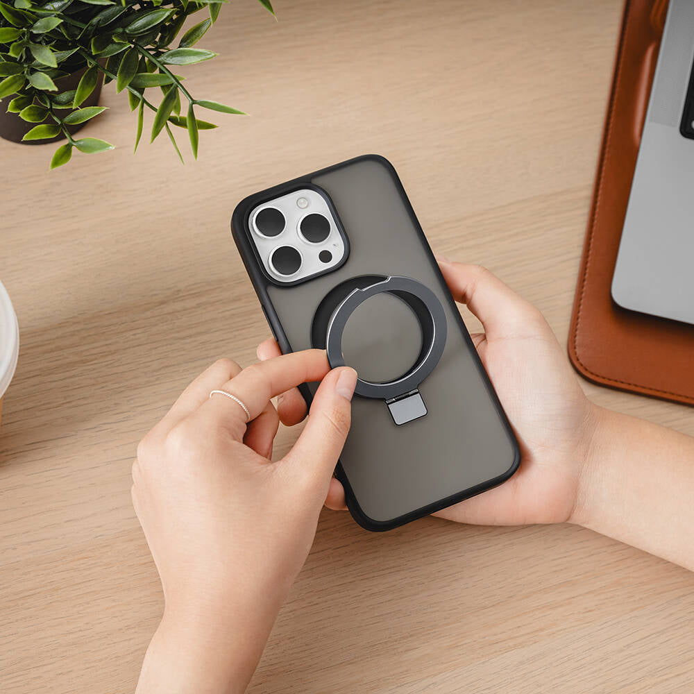 iPhone 15 Pro Max Kılıf Magsafe Şarj Özellikli Yüzük Standlı Lisanslı Switcheasy Magstand-M Kılıf Renksiz