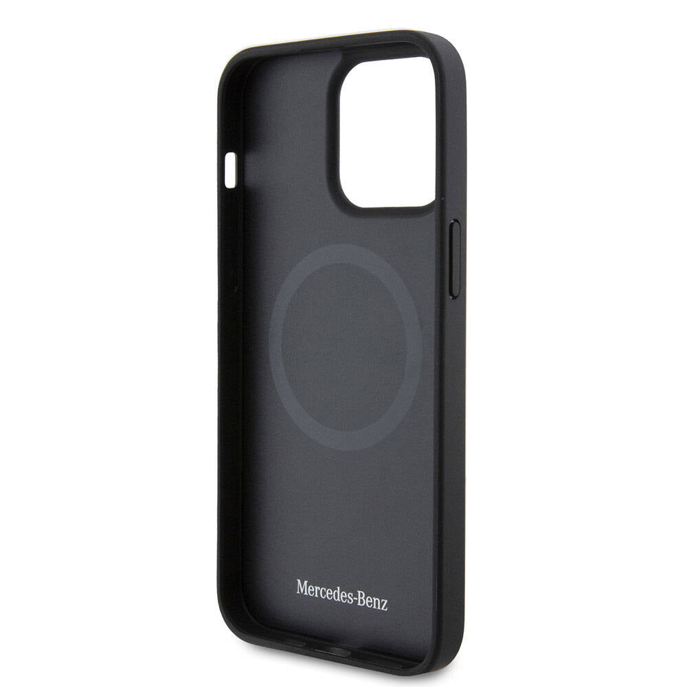 iPhone 15 Pro Max Kılıf Mercedes Benz Orjinal Lisanslı Magsafe Şarj Özellikli Metal Yıldız Logolu Pürüzsüz Deri Kılıf Siyah
