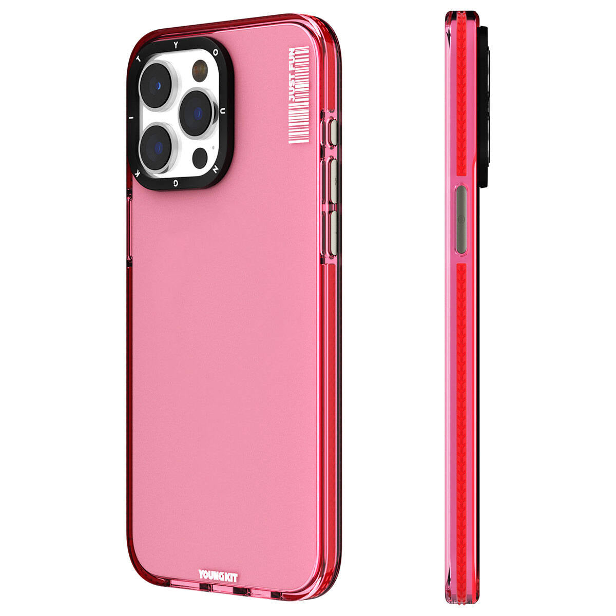 iPhone 15 Pro Max Kılıf Pürüzsüz Düz Arka Yüzey YoungKit Crystal Color Serisi Kılıf Pembe