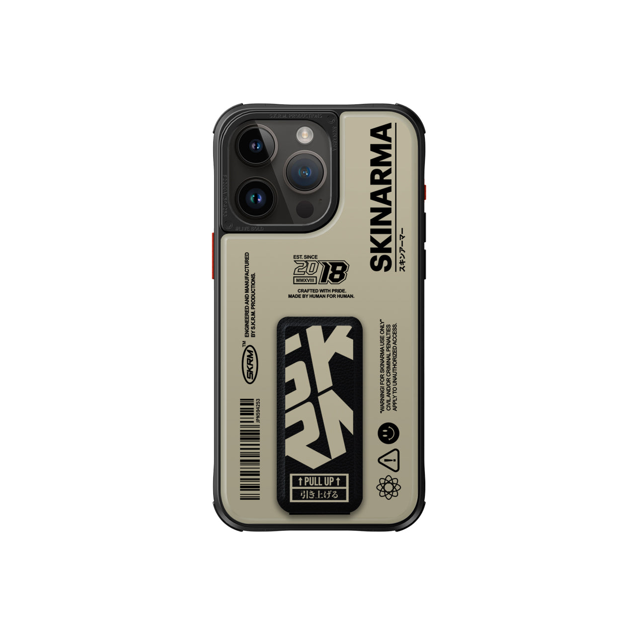 iPhone 15 Pro Max Kılıf SkinArma Desenli Airbag Tasarımlı Standlı Spunk Kılıf Krem