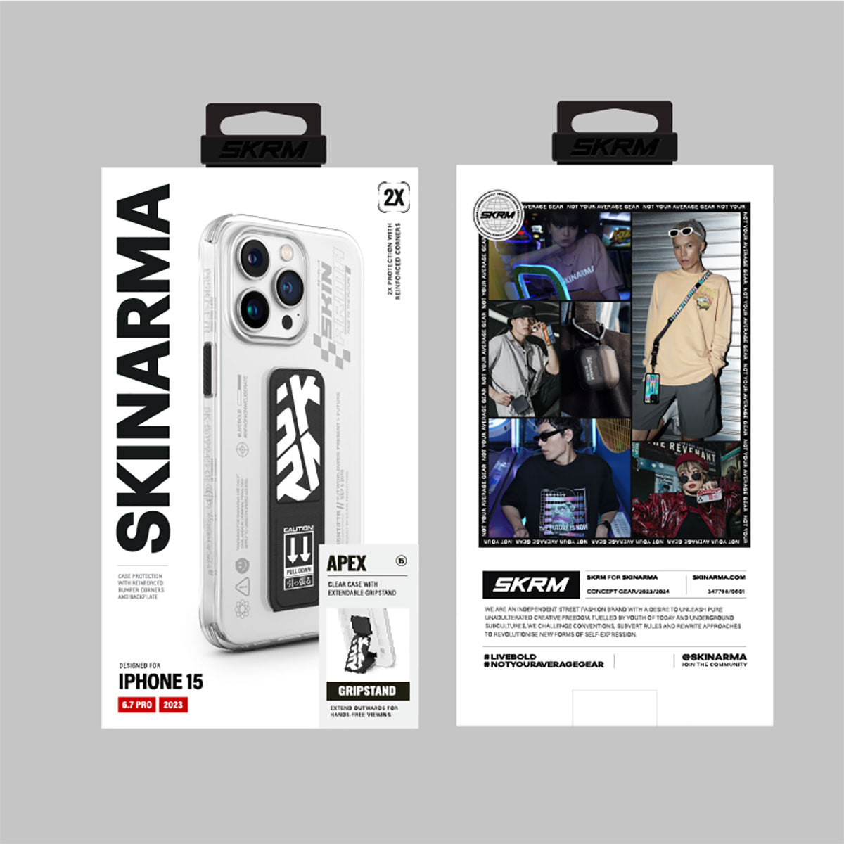 iPhone 15 Pro Max Kılıf SkinArma Standlı Şeffaf Tasarımlı Apex Kılıf Siyah