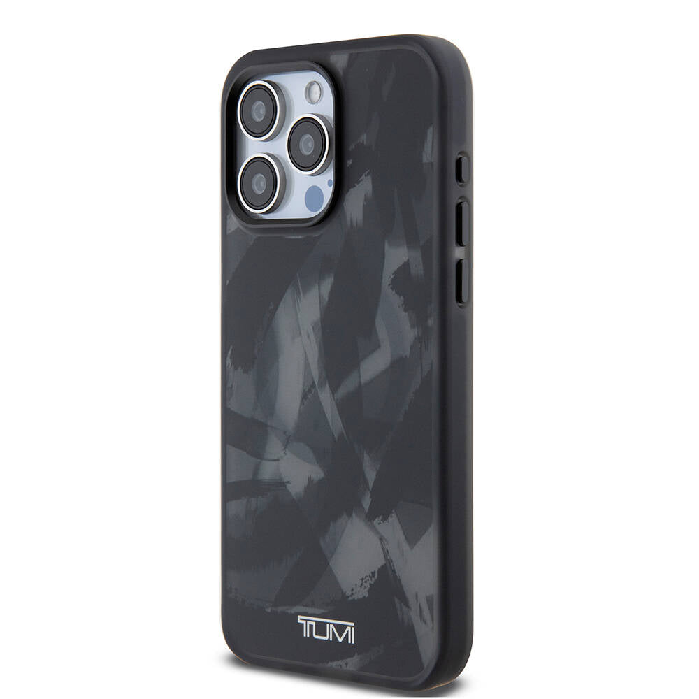 iPhone 15 Pro Max Kılıf TUMI Orjinal Lisanslı Magsafe Şarj Özellikli Buzlanmış Saydam Fırça Kamuflajı Desenli Kılıf Siyah