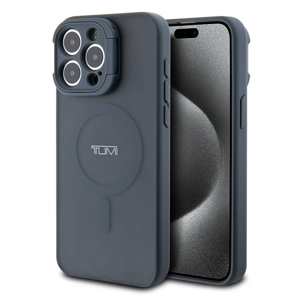 iPhone 15 Pro Max Kılıf TUMI Orjinal Lisanslı Magsafe Şarj Özellikli Kamera Standlı Buzlu Mat Kılıf Mavi