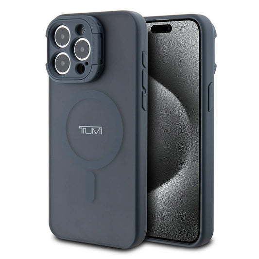 iPhone 15 Pro Max Kılıf TUMI Orjinal Lisanslı Magsafe Şarj Özellikli Kamera Standlı Buzlu Mat Kılıf Mavi