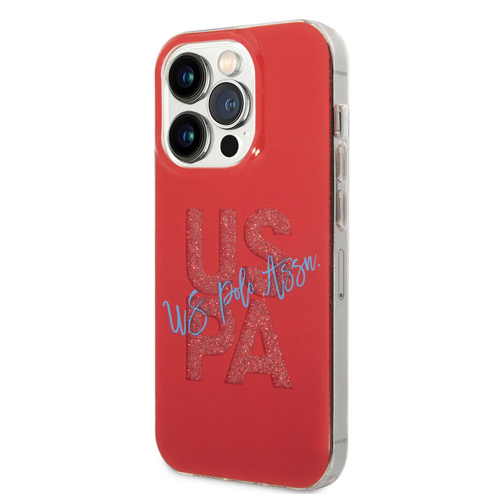 iPhone 15 Pro Max Kılıf U.S. Polo Assn. Orjinal Lisanslı Simli Parlak Alfabe Tasarım Kılıf Mavi