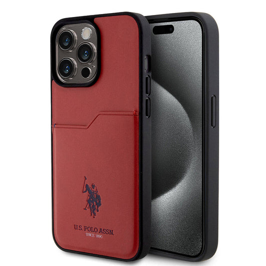 iPhone 15 Pro Max Kılıf U.S. Polo Assn. Orjinal Lisanslı Baskı Logolu PU Kartlıklı Kılıf Kırmızı